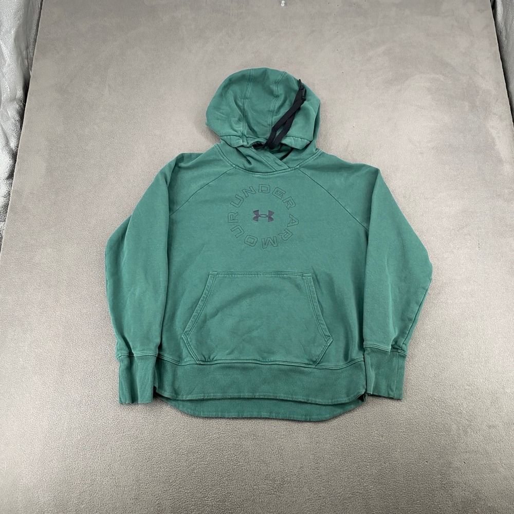 Under Armour Mens Green Circular Logo Fleece Hoodie Loose Fit Sweatshirt MD